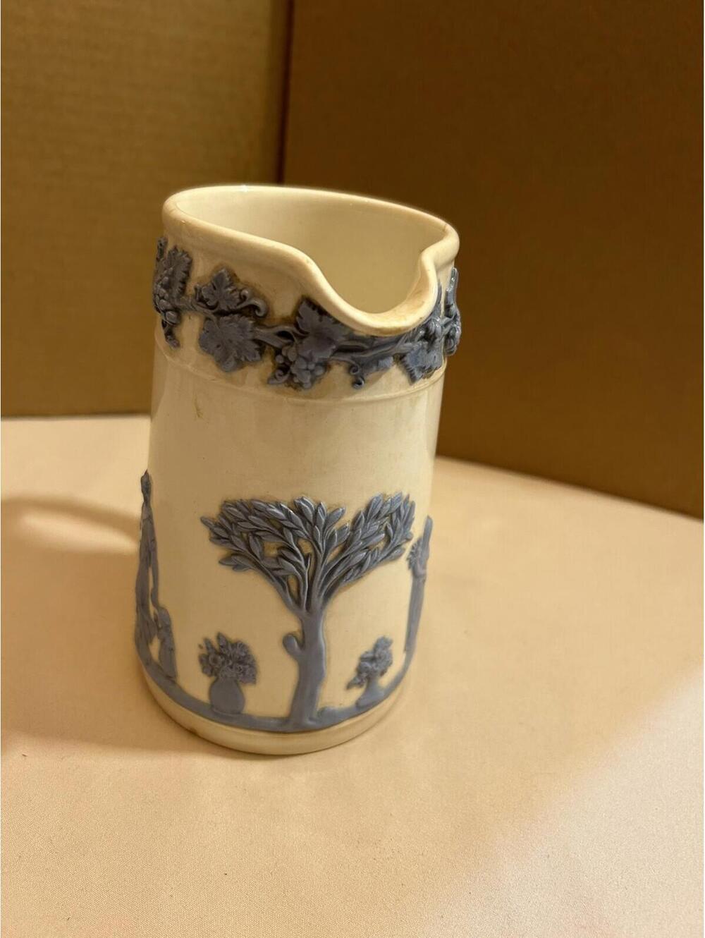 Wedgwood Embossed Queensware Pitcher -  Blue on White